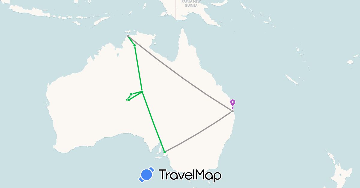 TravelMap itinerary: bus, plane, train in Australia (Oceania)